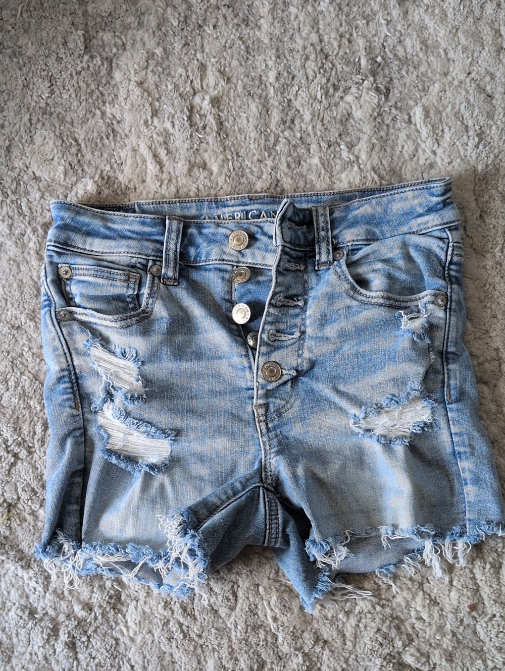 American Eagle Outfitters Light Blue Distressed Jean Shorts with Frayed Hem